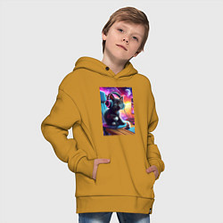 Толстовка оверсайз детская Котёнок в наушниках и мышка, цвет: горчичный — фото 2