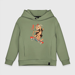 Детское худи оверсайз Кот самурай - скейтбордист