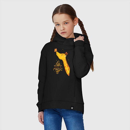 Детское худи оверсайз Пятнистые друзья - жираф и бабочка / Черный – фото 3