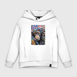 Толстовка оверсайз детская Graffiti monkey, цвет: белый