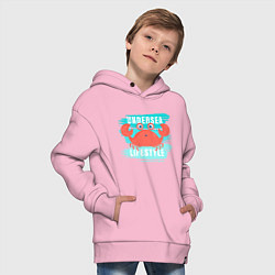 Толстовка оверсайз детская Симпатичный крабик и надпись, цвет: светло-розовый — фото 2