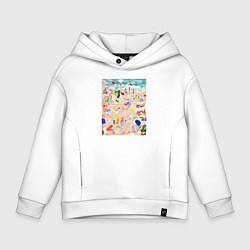 Толстовка оверсайз детская Абстрактная картина пляжа, цвет: белый