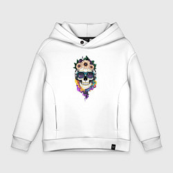 Толстовка оверсайз детская The skull in flowers, цвет: белый