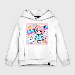Толстовка оверсайз детская Милая кошка в сарафане, цвет: белый