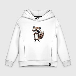 Толстовка оверсайз детская Енот стоит на задних лапах, цвет: белый