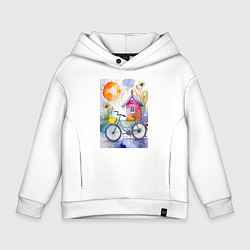 Детское худи оверсайз Утенок на велосипеде - акварель