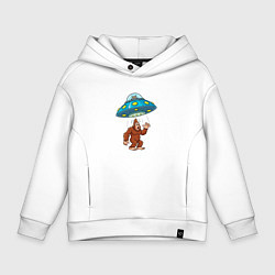 Толстовка оверсайз детская Нло похищает бигфута, цвет: белый