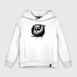 Толстовка оверсайз детская Ленивец в черном штрихе, цвет: белый