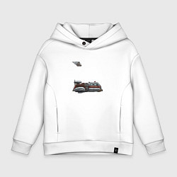 Толстовка оверсайз детская Летающая пожарная машина ретрофутуризм, цвет: белый