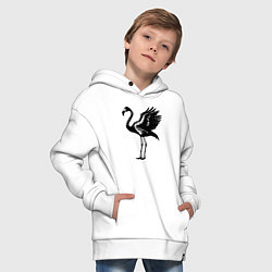 Толстовка оверсайз детская Черный фламинго с крыльями, цвет: белый — фото 2