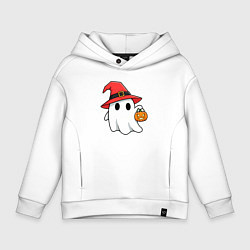 Толстовка оверсайз детская Призрак в красной шляпе, цвет: белый