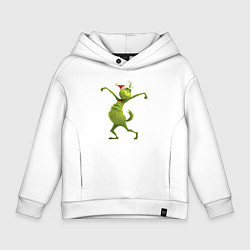 Толстовка оверсайз детская Гринч в предвкушении нового года, цвет: белый