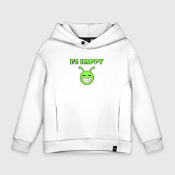 Толстовка оверсайз детская Инопланетянин, смайлик, be happy, цвет: белый