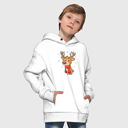 Толстовка оверсайз детская Новогодний олень и снежинки, зима, цвет: белый — фото 2