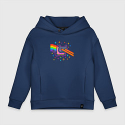 Толстовка оверсайз детская Радужный пиксельный котик, цвет: тёмно-синий