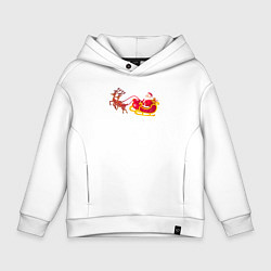 Толстовка оверсайз детская Упряжка оленей с дедом морозом, цвет: белый