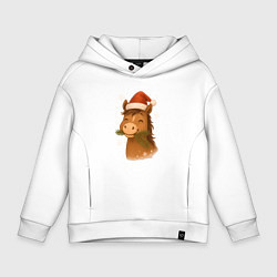 Толстовка оверсайз детская Лошадка жует елочные ветки, цвет: белый