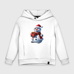 Толстовка оверсайз детская Новогодний снеговик в красной шапке, цвет: белый