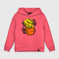 Толстовка оверсайз детская Тигр с мячом, цвет: коралловый
