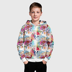 Толстовка на молнии детская Цветы и бабочки 5, цвет: 3D-белый — фото 2