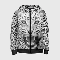 Толстовка на молнии детская Белый леопард, цвет: 3D-черный