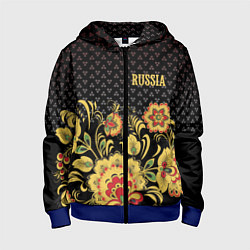 Толстовка на молнии детская Russia: black edition, цвет: 3D-синий