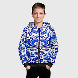 Толстовка на молнии детская Роспись гжель, цвет: 3D-черный — фото 2