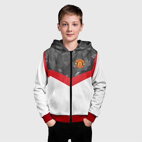 Детская толстовка на молнии Man United FC: Grey Polygons / 3D-Красный – фото 3