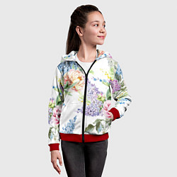 Толстовка на молнии детская Сирень и Пионы, цвет: 3D-красный — фото 2