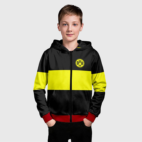 Детская толстовка на молнии Borussia 2018 Black and Yellow / 3D-Красный – фото 3