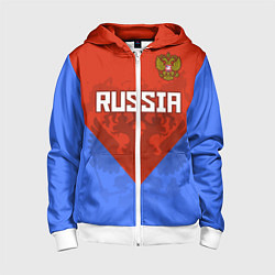 Толстовка на молнии детская Russia Red & Blue, цвет: 3D-белый