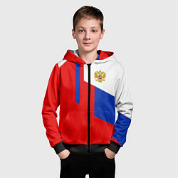 Толстовка на молнии детская Russia: Geometry Tricolor, цвет: 3D-черный — фото 2