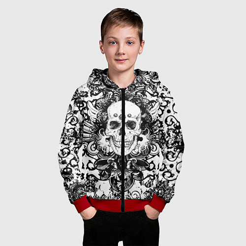 Детская толстовка на молнии Grunge Skull / 3D-Красный – фото 3