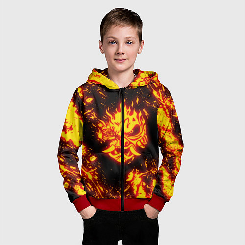 Детская толстовка на молнии Cyberpunk 2077: FIRE SAMURAI / 3D-Красный – фото 3