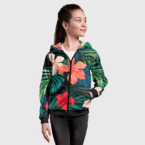 Детская толстовка на молнии Тропический мотив / 3D-Черный – фото 4
