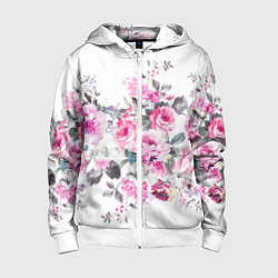 Толстовка на молнии детская Розовые розы, цвет: 3D-белый