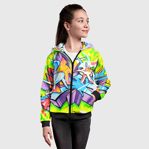 Детская толстовка на молнии Неоновая кислота / 3D-Черный – фото 4