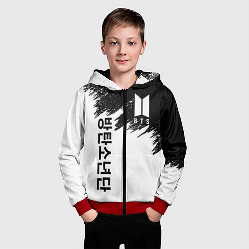 Детская толстовка на молнии BTS: White & Black / 3D-Красный – фото 3