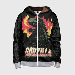 Толстовка на молнии детская Flame Godzilla, цвет: 3D-меланж