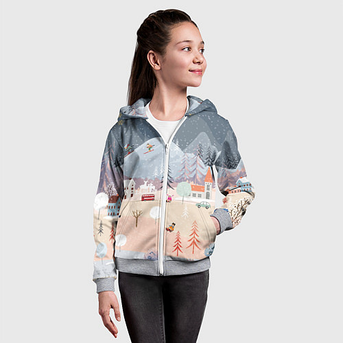 Детская толстовка на молнии Новогодние каникулы / 3D-Меланж – фото 4