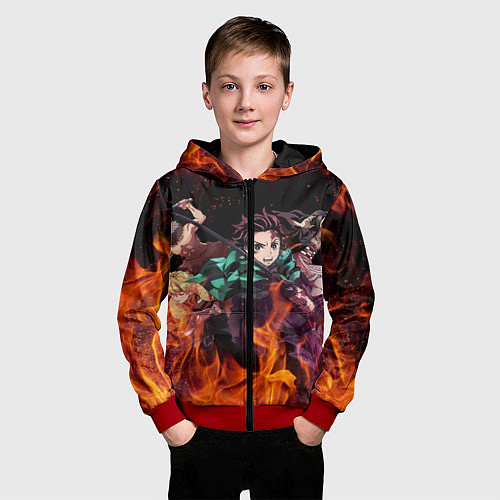 Детская толстовка на молнии KIMETSU NO YAIBA / 3D-Красный – фото 3