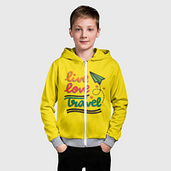 Толстовка на молнии детская Жизнь, любовь, путешествия, цвет: 3D-меланж — фото 2