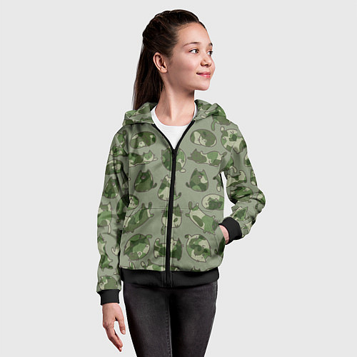 Детская толстовка на молнии Камуфляж с котиками хаки / 3D-Черный – фото 4
