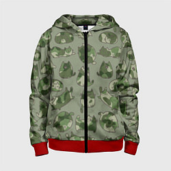 Детская толстовка на молнии Камуфляж с котиками хаки