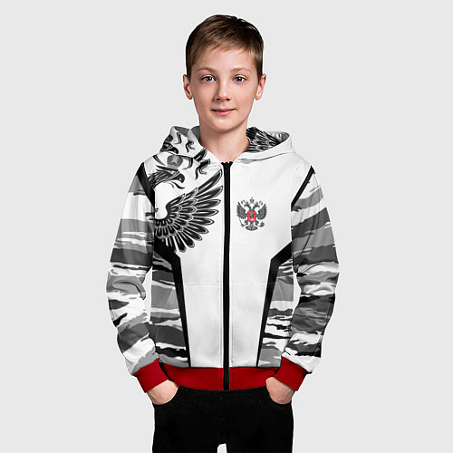 Детская толстовка на молнии Камуфляж Россия / 3D-Красный – фото 3