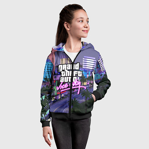 Детская толстовка на молнии Grand Theft Auto Vice City / 3D-Черный – фото 4