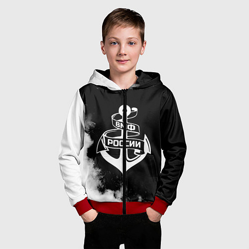 Детская толстовка на молнии ВМФ России / 3D-Красный – фото 3
