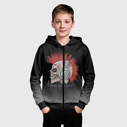 Толстовка на молнии детская Rebel hard music, цвет: 3D-черный — фото 2