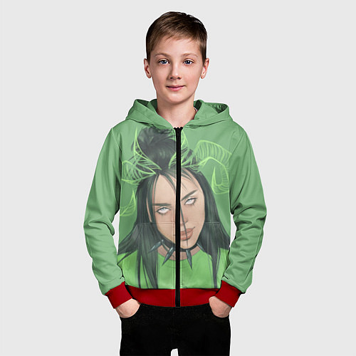 Детская толстовка на молнии Billie Eilish / 3D-Красный – фото 3