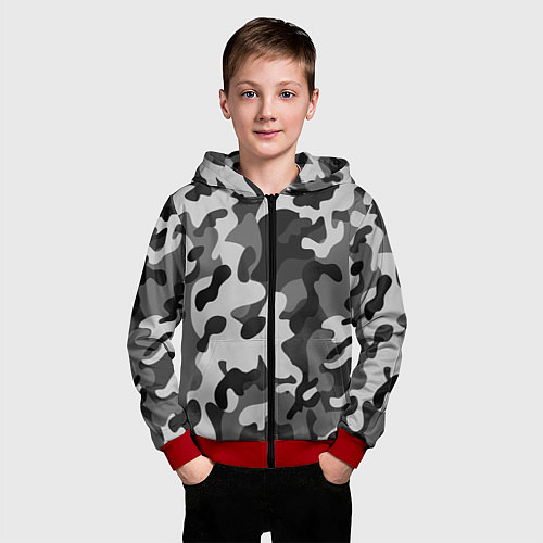 Детская толстовка на молнии ГОРОДСКОЙ КАМУФЛЯЖ / 3D-Красный – фото 3